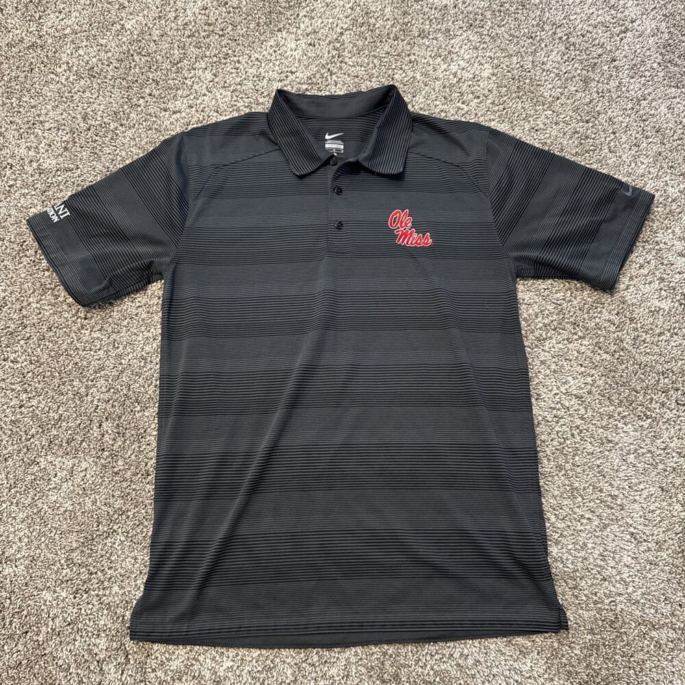 Nike Ole Miss Rebels Shirt Polo Mens Sz M Gray Black NCAA Football
